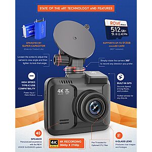 Rove R2-4K Dash Cam with built in WiFi and GPS 