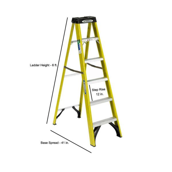Werner 6 Fiberglass Step Ladder Type Ii Duty Rating 225lb