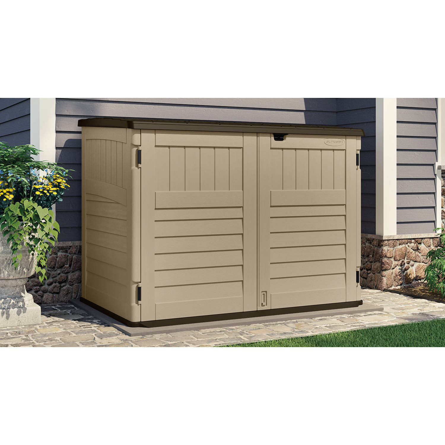 Suncast Toter Trash Can Shed, Sand, 70 cu ft. $188.75 Free 