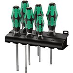 Wera - 5105650001 Kraftform Plus 334/6 Screwdriver Set with Rack and Lasertip, 6-Pieces, Multicolor, Slotted: 6.5x150mm, 3x80mm, 4x100mm, 5.5x125. Phillips: PH1x80, PH2x100 $27.29