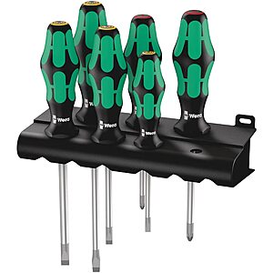 Wera - 5105650001 Kraftform Plus 334/6 Screwdriver Set with Rack and Lasertip, 6-Pieces, Multicolor, Slotted: 6.5x150mm, 3x80mm, 4x100mm, 5.5x125. Phillips: PH1x80, PH2x100 $28.8