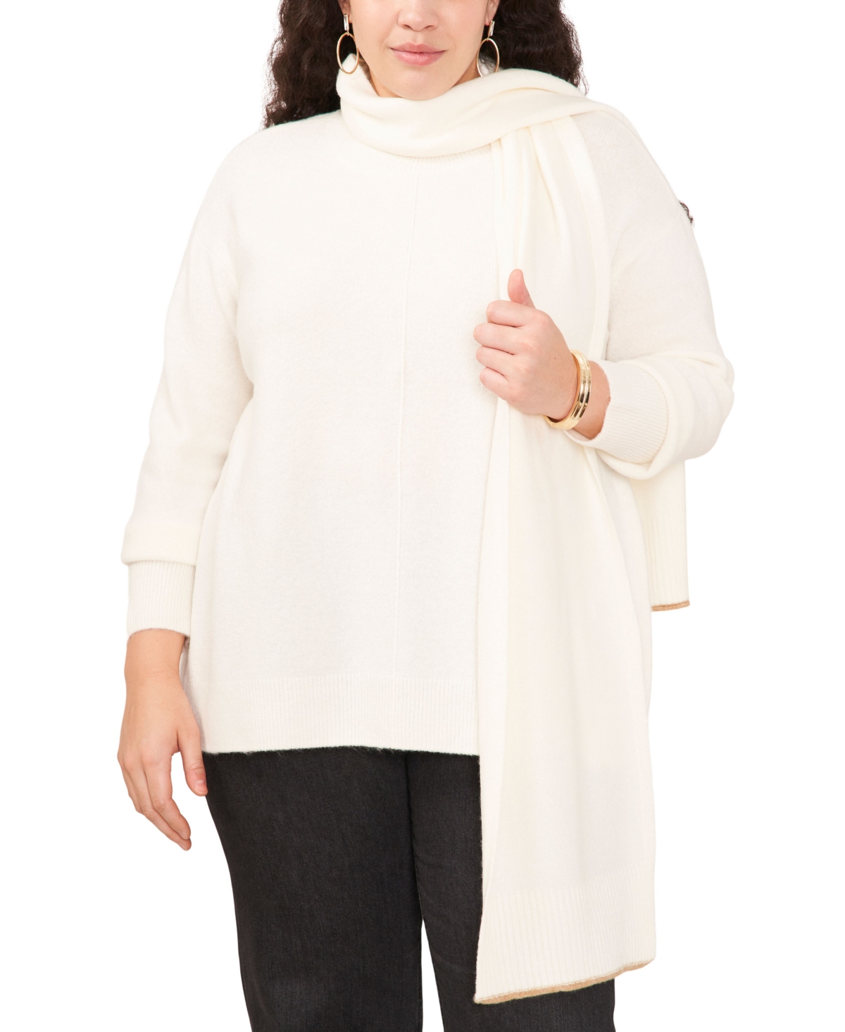 Vince Camuto Trendy Plus Size Scarf and Crewneck Sweater Set - Latte Heather $19.56 + Free Shipping