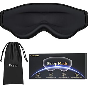 FYGRIP 3D Cooling Light Block-Out Sleep Eye Mask w/ Adjustable Strap (Black) 