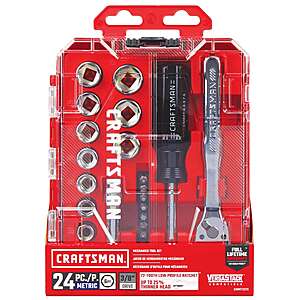 24-Piece CRAFTSMAN 3/8" Drive Mechanics Tool Set (Metric or SAE) $20 + Free Store Pickup