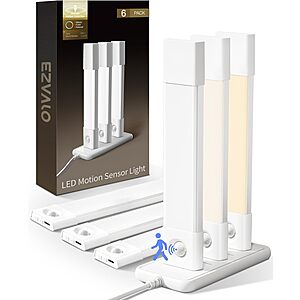 6-Pack EZVALO 7" Dimmable 3-Color Motion Sensor Lights w/ USB-C Charging Station $18 + Free Shipping