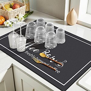 12" x 20" Findosom Dish Drying & Coffee Bar Mat (Black) $5.40 