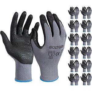 12-Pair Boltgard Nitrile Grip Work Gloves (Various) $12 