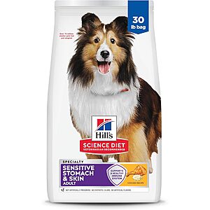 Select Accts: 30-Lb Hill's Science Diet Sensitive Adult Dry Dog Food (Chicken) $27 & More w/ S&S
