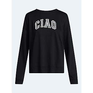Joyspun Women's French Terry Knit Long Sleeve Lounge Sleep Top (Black Soot) $3.25 