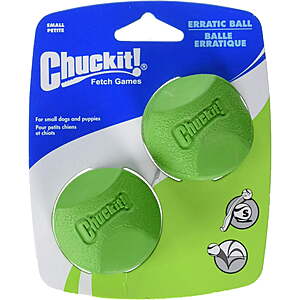 Dog Fetch Balls, Toys, & More Clearance: 2-Pk 2" Chuckit! Erratic Ball Fetch Toy $1.25 & More
