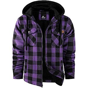 Men's Dekomere Flannel Shirt Jacket Sherpa Lined Plaid Hoodie (various) from
