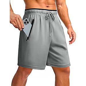 PINSPARK Men's 7" Mesh Quick Dry Athletic Running Shorts w/ Zipper Pockets