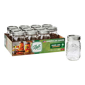 Select Locations: 12-Ct 16-Oz Ball Regular Mouth Pint Mason Jars w/ Lids & Bands