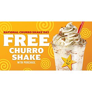Carl's Jr. Restaurant Happy Churro Shake Day Offer: Regular Size Ice Cream Shake Free w/ Any $1+ Purchase (Valid 10/1 Only)