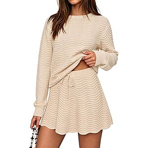 2-Pc Fisoew Women's Pullover Knit Top & Mini Skirt Sweater Set