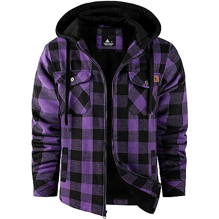 Men's Dekomere Flannel Shirt Jacket Sherpa Lined Plaid Hoodie (various)