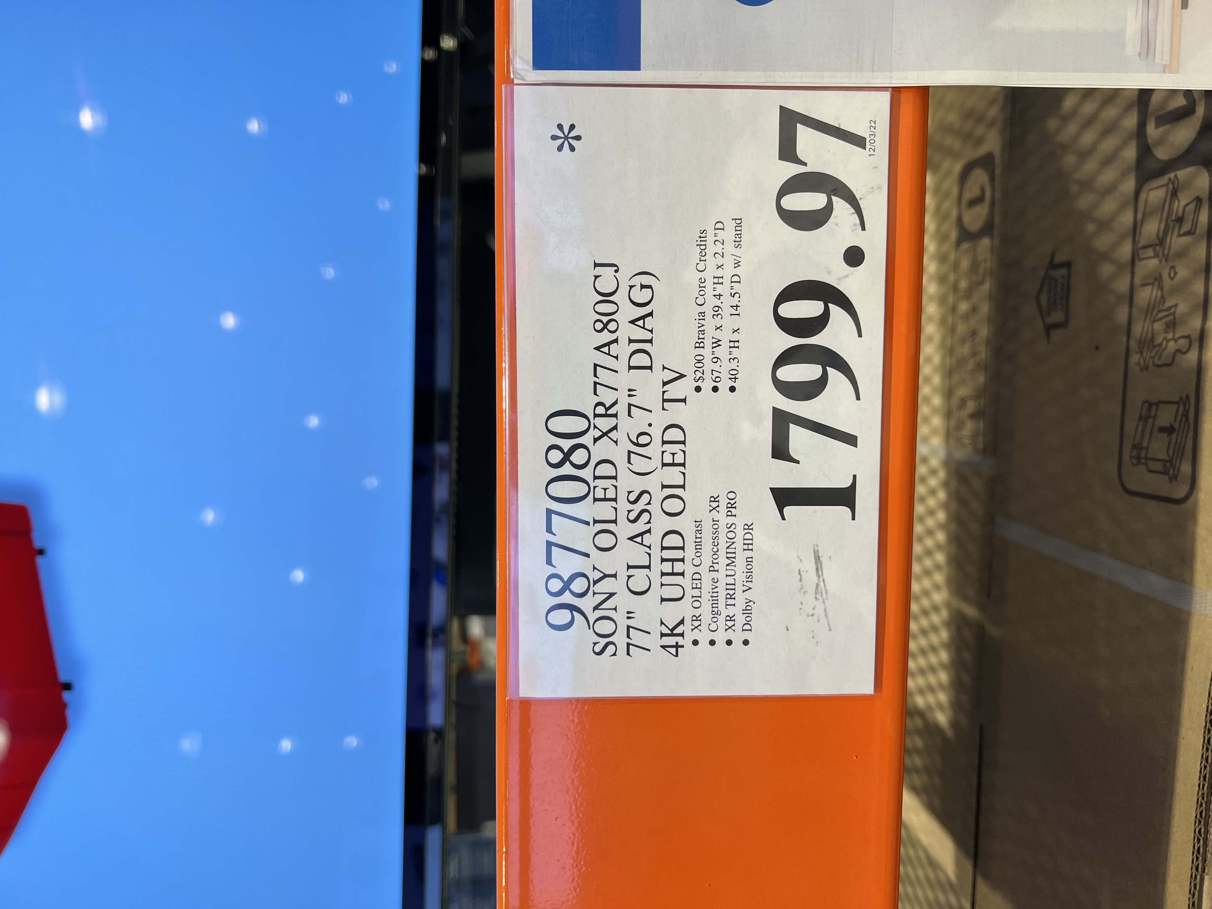 Costco: Sony 77" A80J 4K UHD OLED TV XR77A80CJ $1799.97 YMMV