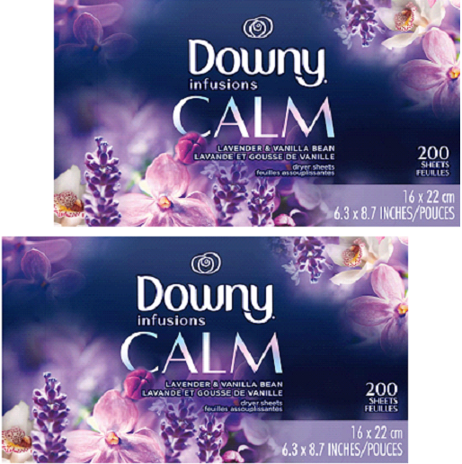 200Ct Downy Infusions Calm Scent Fabric Softener Laundry Dryer Sheets