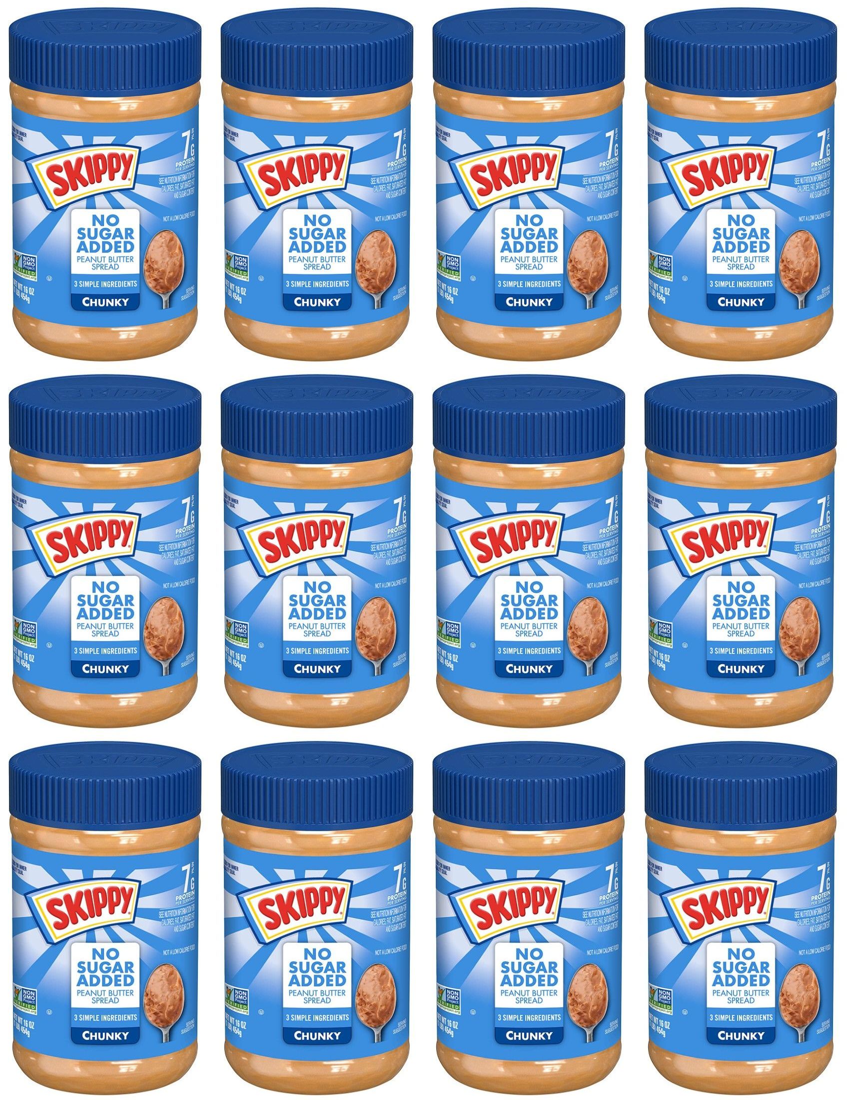 12-Ct 16-Oz SKIPPY Peanut Butter Spread (No Sugar Added, Chunky) $25.30 ($2.11 Each) + Free Shipping