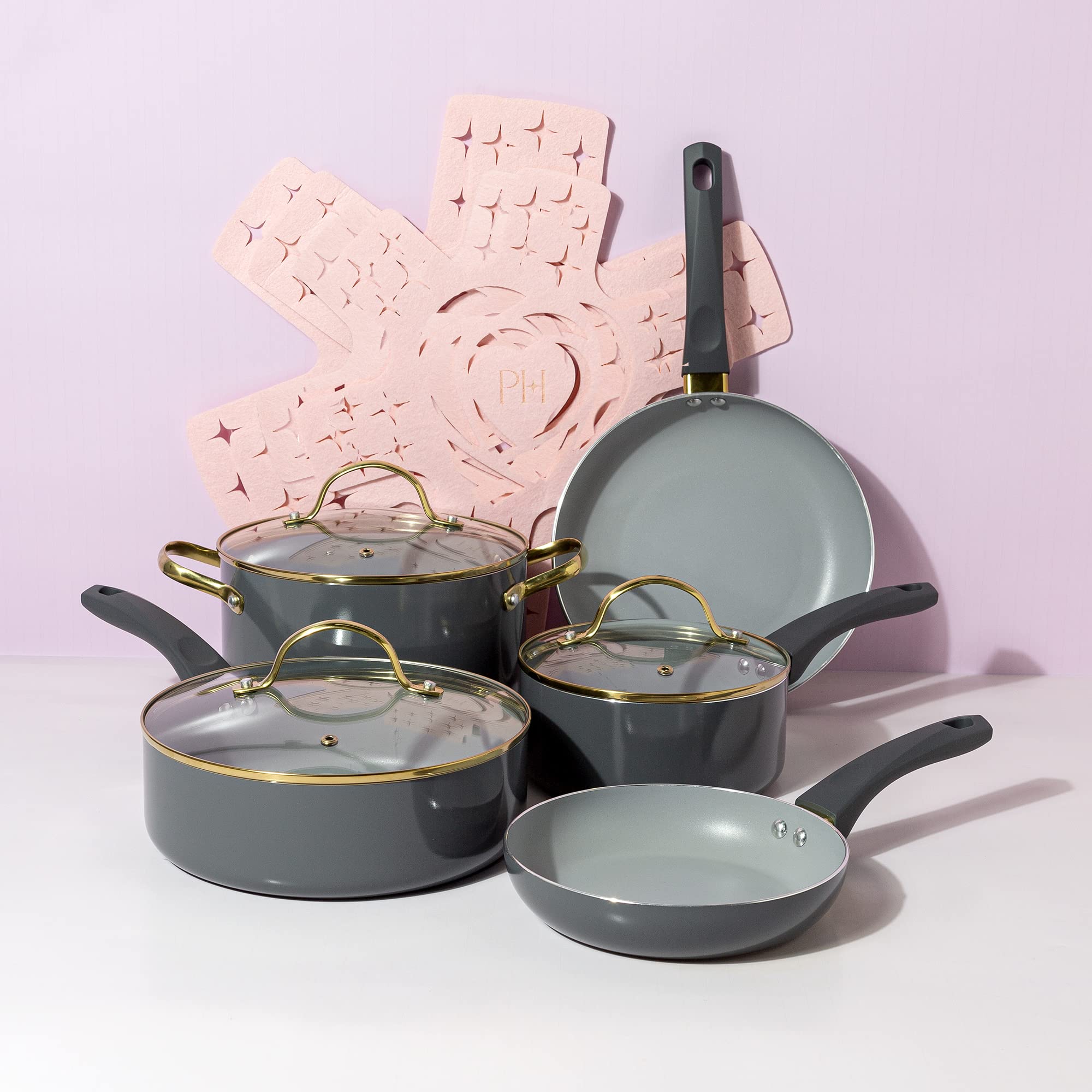 Prime Members: 12-Piece Paris Hilton Epic Multi-layer Nonstick Pots  and Pans Set w/Tempered Glass Lids (Charcoal Gray) $45 + Free Shipping