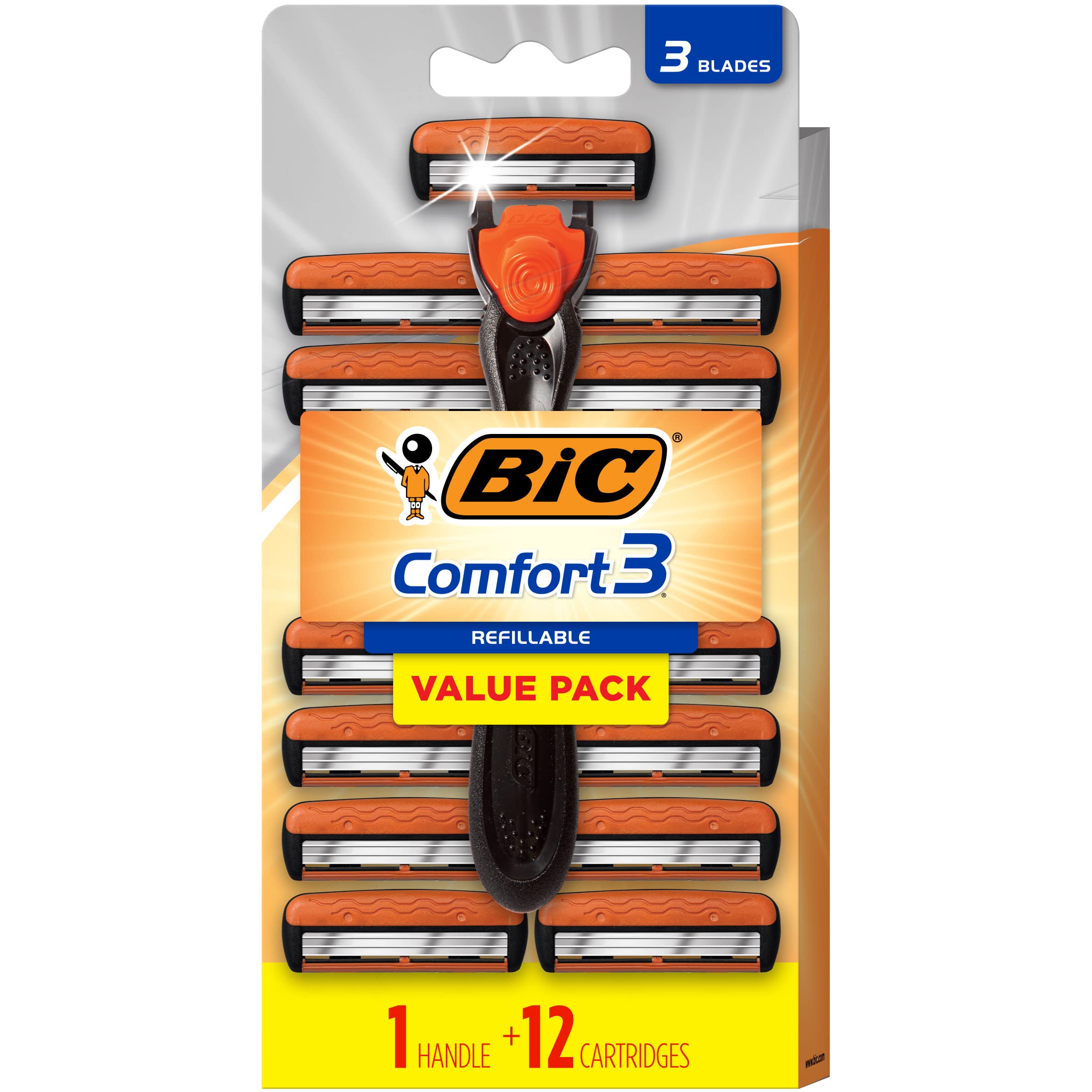 13-Piece BIC Comfort 3 Refillable Three-Blade Disposable Razors for Men (1 Handle + 12 Cartridges) $5.45 w/ S&S + Free Shipping w/ Prime or $35+