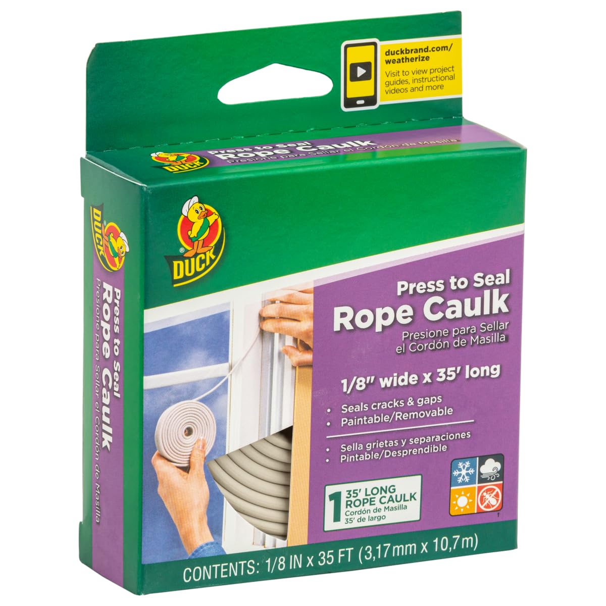 35' Duck Brand Press to Seal Rope Caulk (White, 1/8" Wide) 2.60 + Free