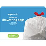 120-Count 13 Gallon Amazon Basics Flextra Tall Kitchen Drawstring Trash Bags $12 w/ Subscribe &amp; Save