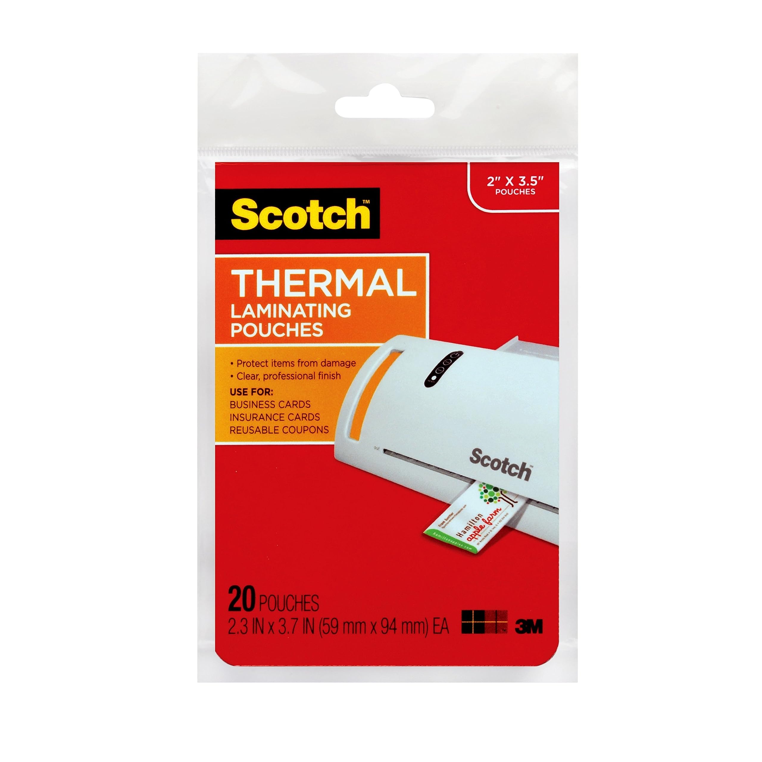 20-Count Scotch Thermal Laminating Pouches (Business Card Size, 2.3" x 3.7") $1.48 + Free Shipping w/ Prime or on $35+