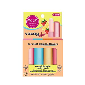 4-Pack 0.14-Oz eos Lip Balm Variety Pack (Pink Lemonade, Island Coconut, Guava Berry Punch & Wild Cherry Slushie) $5.23 w/S&S + Free Shipping w/ Prime or on $35+