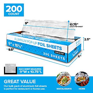 200 Count 12" Pre-Cut Deli Aluminum Foil Sheets $  8.18 & More w/ S&S + Free Shipping w/ Prime or $  35+