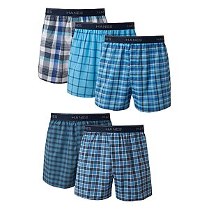 [Prime] 5-Pack Hanes Men's Tagless Boxer Underwear (Plaid/Blue, Various Sizes) $13.99 + Free Shipping