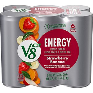 6-Pk 8-Oz V8 +ENERGY Energy Drinks (Strawberry Banana) + 10-Ct Energy Drink Packet alt=
