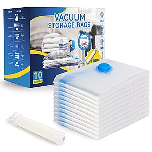 10-Pack Jumbo Vacuum Seal Space Saver Bags w/ Hand Pump $12.24 + Free Shipping w/ Prime or on $35+