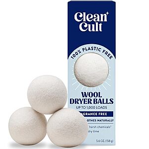 3-Count Cleancult Wool Dryer Balls (Fragrance Free, 100% New Zealand Wool) .50 w/ Subscribe & Save