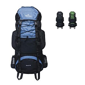 65L Teton Scout Internal Frame Hiking Backpack w/ Rain Cover (Pacific)  + Free Shipping