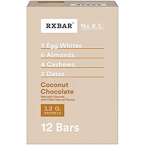 12-Pack 1.8-Oz RXBAR Protein Bars (Coconut Chocolate) .25 w/ Subscribe & Save