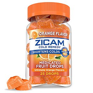 25-Count Zicam Cold Remedy Zinc Medicated Fruit Drops (Ultimate Orange) .60 w/ Subscribe & Save