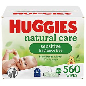 560-Count Huggies Natural Care Sensitive Baby Diaper Wipes (Fragrance Free) .80 w/ Subscribe & Save