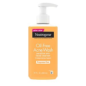 9.1-Oz Neutrogena Oil-Free Acne Fragrance Free Face Wash w/ 2% Salicylic Acid $6.15 w/ Subscribe & Save