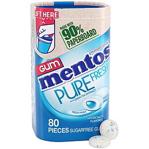 80-Piece Mentos Pure Fresh Sugar-Free Chewing Gum w/ Xylitol (Fresh Mint) 2 For $5.84 ($2.92 Each) w/S&S + Free Shipping w/ Prime or on $35+