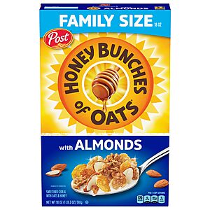 18-Oz Family Size Honey Bunches of Oats Cereal w/ Almonds $2.44 w/S&S + Free Shipping w/ Prime or on $35