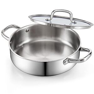 Select Accounts: 4-Quart Cook N Home Tri-Ply Clad Stainless Steel Deep Sauté Pan w/ Lid $28.40 
