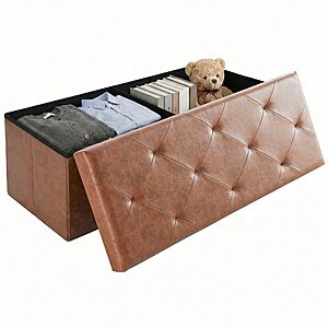 43" CANGLONG Foldable Storage Ottoman Bench Storage Chest (Brown) $28 
