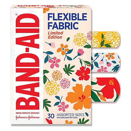 30-Ct Band-Aid Brand Flexible Fabric Adhesive Bandages (Wildflower, Assorted)