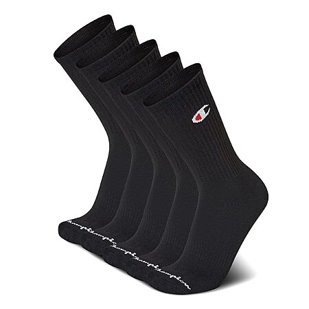 5-Pack Champion Men's Moisture Wicking Athletic Crew Socks w/Cushioning & Arch Support (Black, Size 6-12) $8.06 + Free Shipping w/ Prime or on $35+