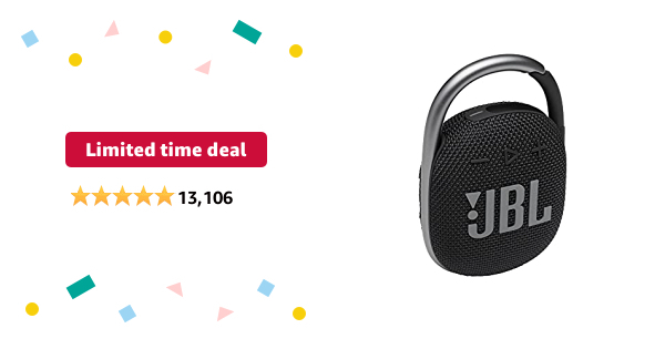 Limited-time deal: JBL Clip 4: Portable Speaker with Bluetooth, Built-in Battery, Waterproof and Dustproof Feature - Black (JBLCLIP4BLKAM) - $50