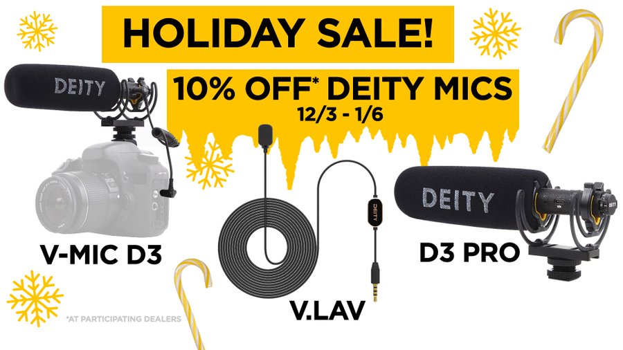Deity V-Mic D3 Pro $149.99.. Deity Microphones 15% off pro, 10% off other microphones + Google Shopping DECSAV19 20% off.