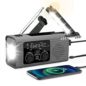 Prime Members: 4000mAh Solar Hand Crank AM/FM/NOAA Portable Emergency Radio (Gray) $16.20 + Free Shipping