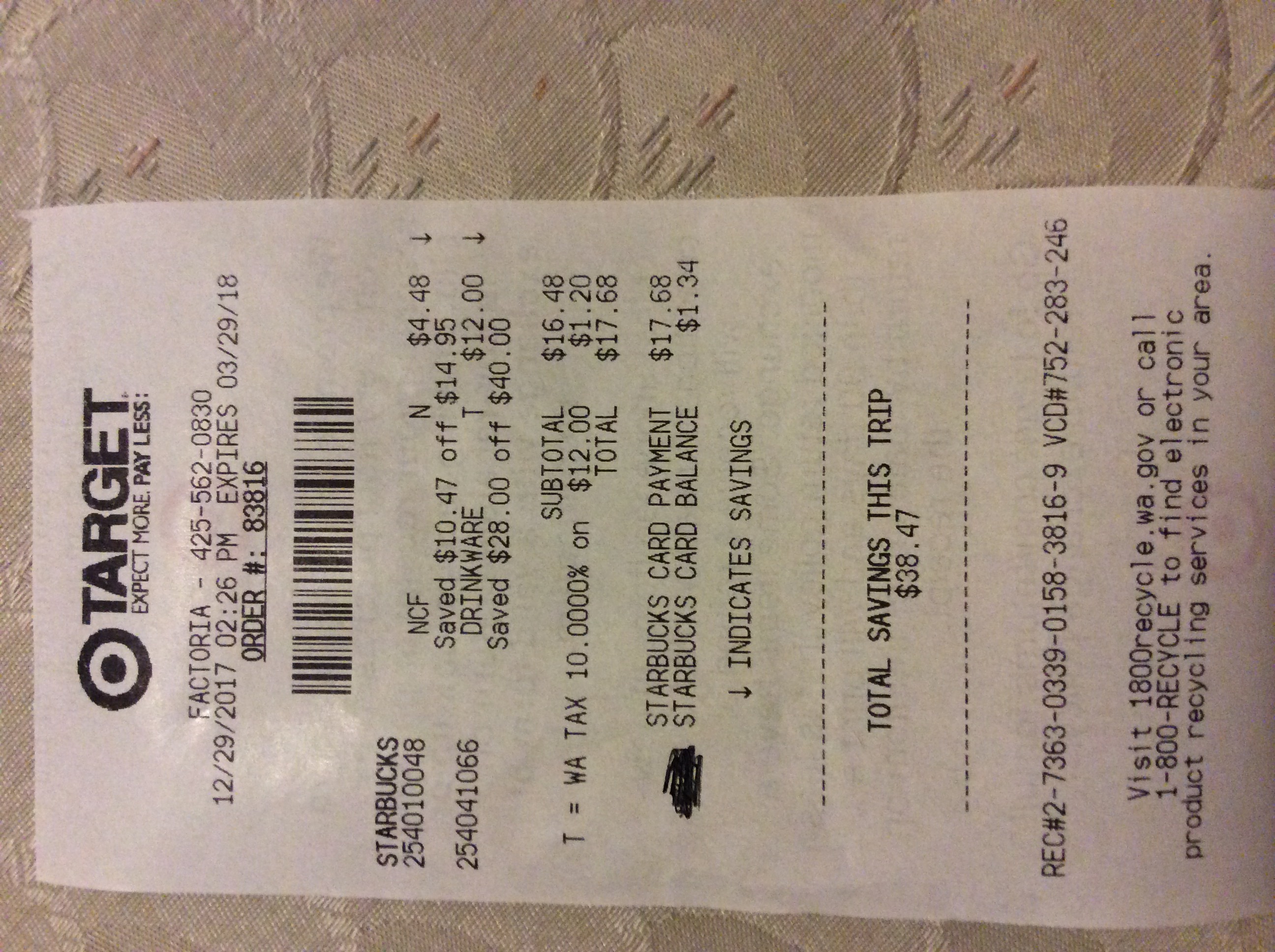 Target Receipt Paper Master of Documents