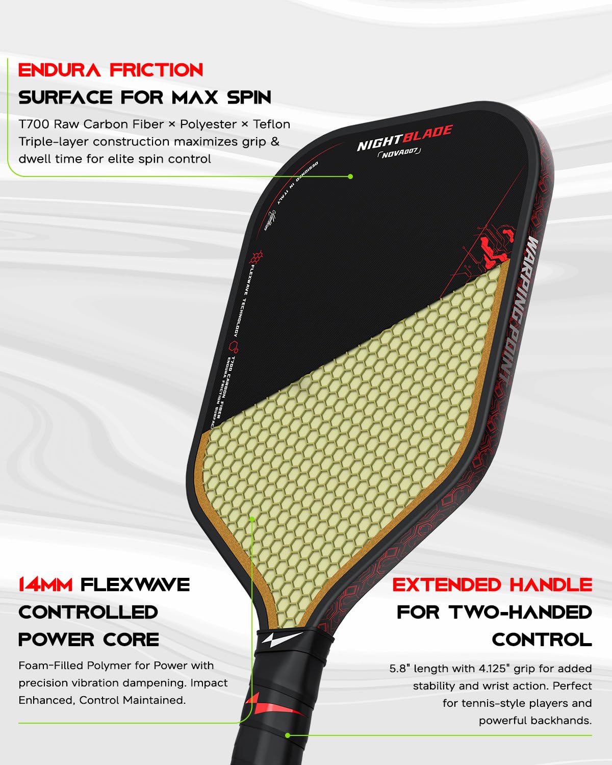 Nightblade Pickleball Paddle Trusted by Tina Pisnik, Foam Filled Polymer Honeycomb Core $35.25